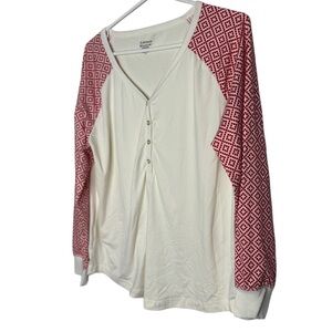 Charming Cream and Red Patterned Pajama Top